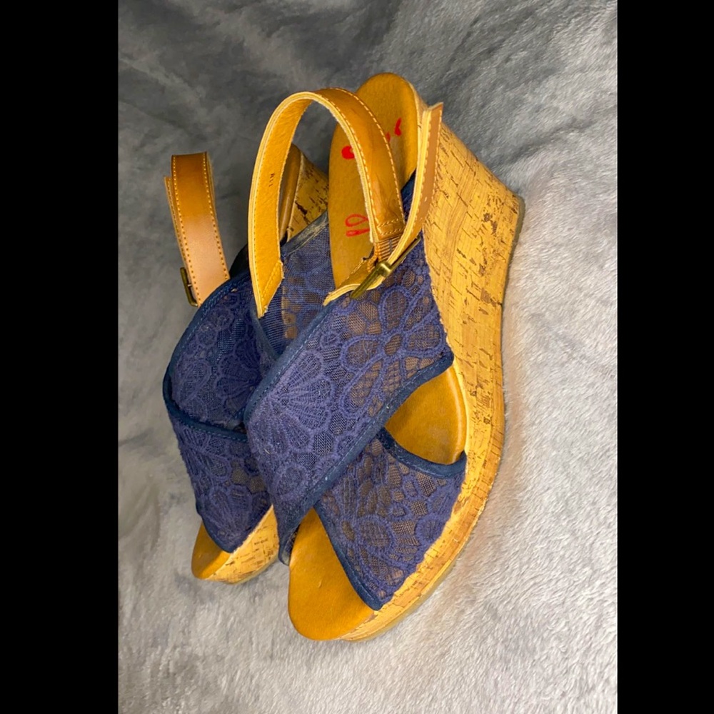 Navy lace wedges